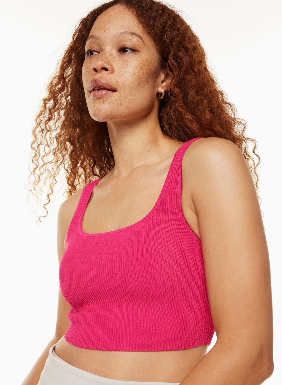 Aritzia Babaton Eros Pink Sculpt Knit Ribbed Squareneck Cropped Tank Top S